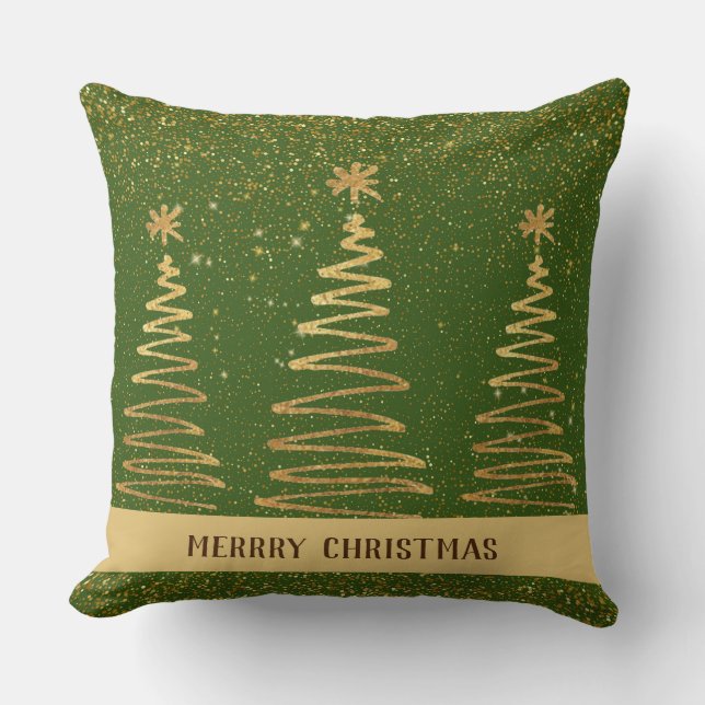 Elegant luxueuze glitterbomen sterren goudgroen kussen (Voorkant)