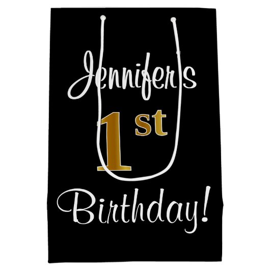 Elegant, Luxurieus, Faux Gold Blik 1ste verjaardag Medium Cadeauzakje (Achterkant)