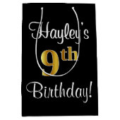 Elegant, Luxurieus, Faux Gold Kijk 9e verjaardag Medium Cadeauzakje (Voorkant)