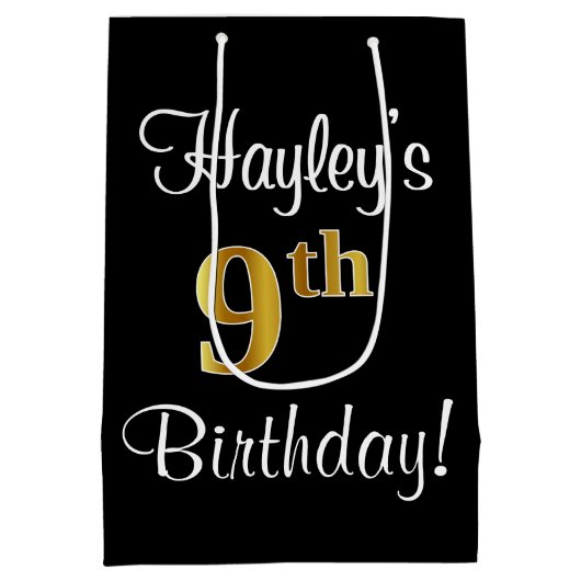 Elegant, Luxurieus, Faux Gold Kijk 9e verjaardag Medium Cadeauzakje (Achterkant)