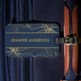 Elegant Luxurious Blue Navy Gold Wild Lily Bagagelabel