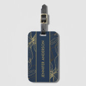Elegant Luxurious Blue Navy Gold Wild Lily Bagagelabel (Voorkant (verticaal))
