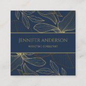 Elegant Luxurious Blue Navy Gold Wild Lily Vierkante Visitekaartje (Voorkant)