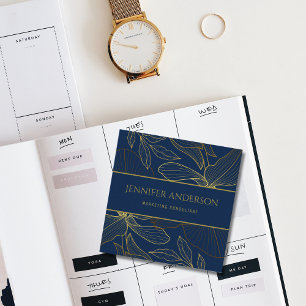 Elegant Luxurious Blue Navy Gold Wild Lily Vierkante Visitekaartje