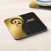 Elegant & Luxurious Gold Black Design Monogramed Bier Onderzetter (Linkerzijde)