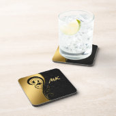 Elegant & Luxurious Gold Black Design Monogramed Bier Onderzetter (Rechterzijde)
