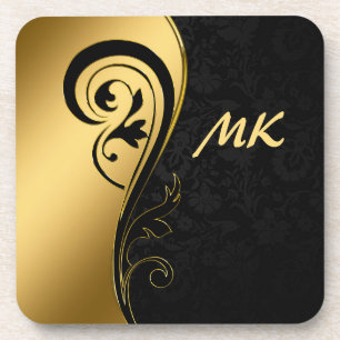 Elegant & Luxurious Gold Black Design Monogramed Bier Onderzetter