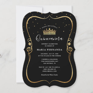 Elegant Luxurious Gold en Black Quinceanera Kaart