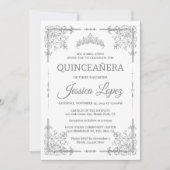 Elegant Luxurious White and Grey Quinceanera Kaart (Voorkant)