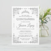 Elegant Luxurious White and Grey Quinceanera Kaart (Staand voorkant)