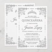 Elegant Luxurious White and Grey Quinceanera Kaart (Voorkant / Achterkant)