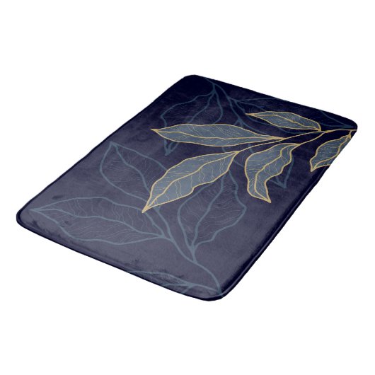 Elegant Luxurous Blue Navy Gold Leaf Badmat (Gekanteld)