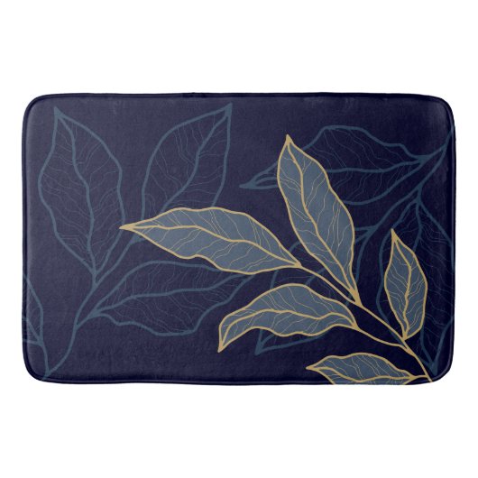 Elegant Luxurous Blue Navy Gold Leaf Badmat (Voorkant)