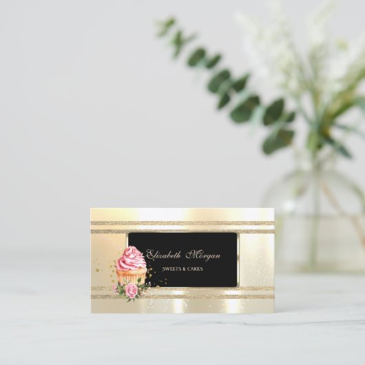 Elegant Luxury ,Black ,Faux Gold Glittery Stripes Visitekaartje (Staand voorkant)