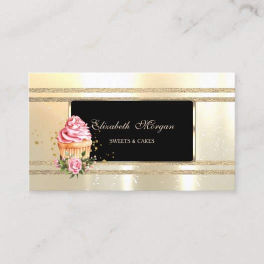 Elegant Luxury ,Black ,Faux Gold Glittery Stripes Visitekaartje (Voorkant)