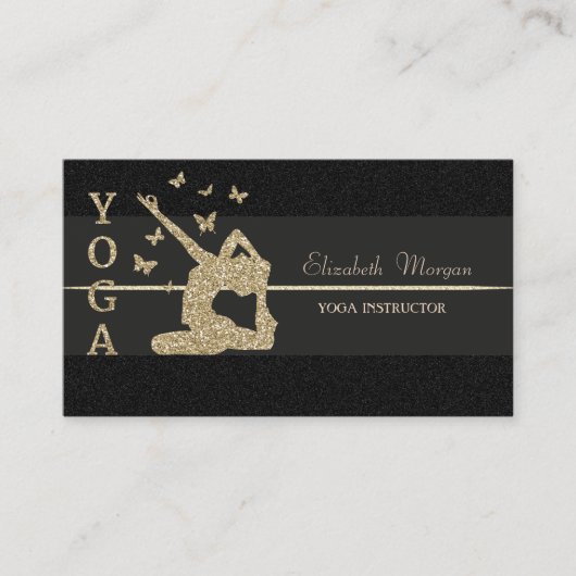 Elegant Luxury Black Glitter Girl Yoga Instructor Visitekaartje (Voorkant)