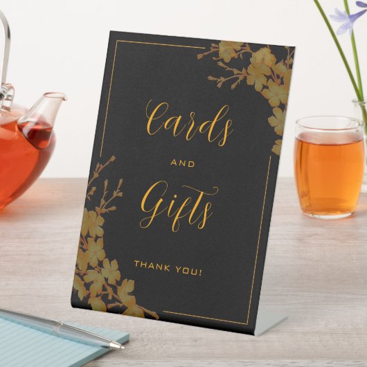 Elegant Luxury Black & Gold Floral Kaarten Gifts Reclamebord Met Voetstuk (Insitu)