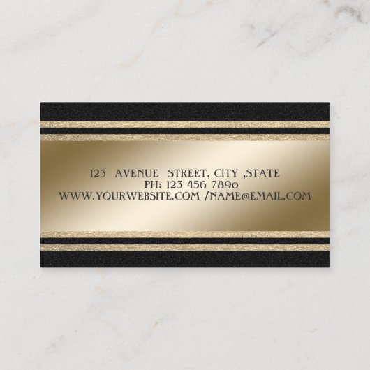Elegant Luxury, Black, Gold Glitter Stripes Visitekaartje (Achterkant)