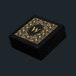 Elegant Luxury Black Gold Leaf Pattern Cadeaudoosje<br><div class="desc">Geef je geliefde een beetje les met dit elegante goudblad en het zwarte monogram ontwerp. Dit product heeft een  gouden bladpatroon met een  gevoel. Pas de monogram aan uw keuze aan. Het is een perfecte cadeaudoos om je geliefde mementos te plaatsen.</div>