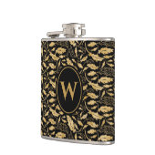 Elegant Luxury Black Gold Leaf  Pattern Heupfles (Links)