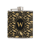 Elegant Luxury Black Gold Leaf Pattern Heupfles (Voorkant)