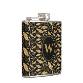 Elegant Luxury Black Gold Leaf  Pattern Heupfles (Rechts)