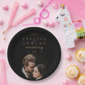 Elegant Luxury Black Gold Monogram Foto Weduwschap Papieren Bordje (Feest)