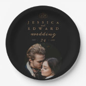 Elegant Luxury Black Gold Monogram Foto Weduwschap Papieren Bordje (Voorkant)