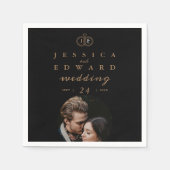 Elegant Luxury Black Gold Monogram Foto Weduwschap Servet (Voorkant)