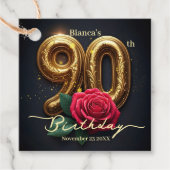 Elegant Luxury Black Gold Red Rose 90th Birthday Bedankjes Labels (Voorkant)