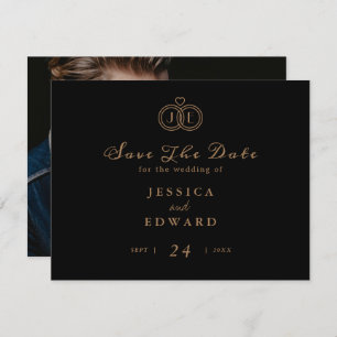 Elegant Luxury Black Gold Ring Monogram Foto Save The Date