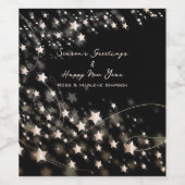 Elegant Luxury Black Stars Seasons & New Year Wish Wijn Etiket (Enkel label)