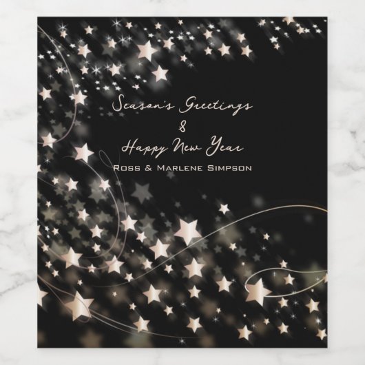 Elegant Luxury Black Stars Seasons & New Year Wish Wijn Etiket (Enkel label)