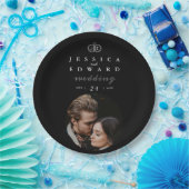 Elegant Luxury Black White Monogram Foto Weduwscha Papieren Bordje (Feest)