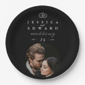 Elegant Luxury Black White Monogram Foto Weduwscha Papieren Bordje