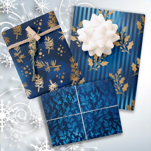 Elegant Luxury Blue Gold kerstfeestdag Inpakpapier Vel
