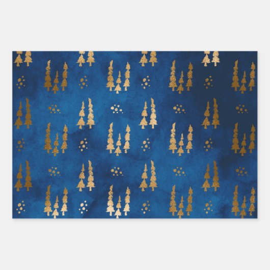 Elegant Luxury  Blue Gold Leaves Berries Inpakpapier Vel (Voorkant 3)
