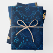 Elegant Luxury  Blue Gold Leaves Berries Inpakpapier Vel (In situ)