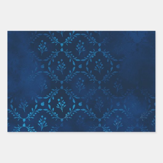Elegant Luxury  Blue Gold Leaves Berries Inpakpapier Vel (Voorkant)
