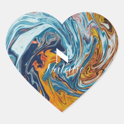 Elegant Luxury Blue Gold Monogram Hart Sticker (Voorkant)