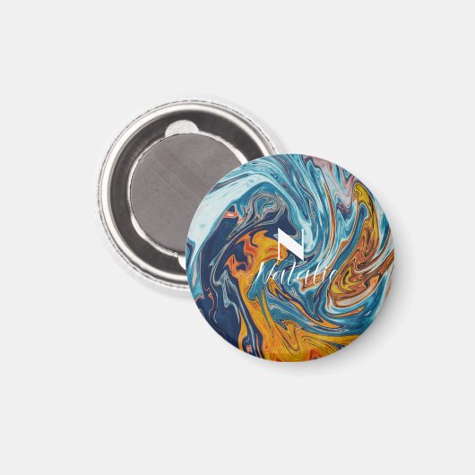 Elegant Luxury Blue Gold Monogram Magneet (Voorkant / Achterkant)