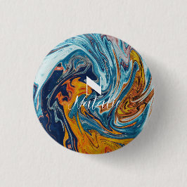 Elegant Luxury Blue Gold Monogram Ronde Button 3,2 Cm