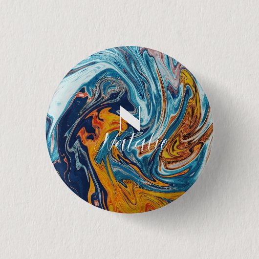 Elegant Luxury Blue Gold Monogram Ronde Button 3,2 Cm (Voorkant)