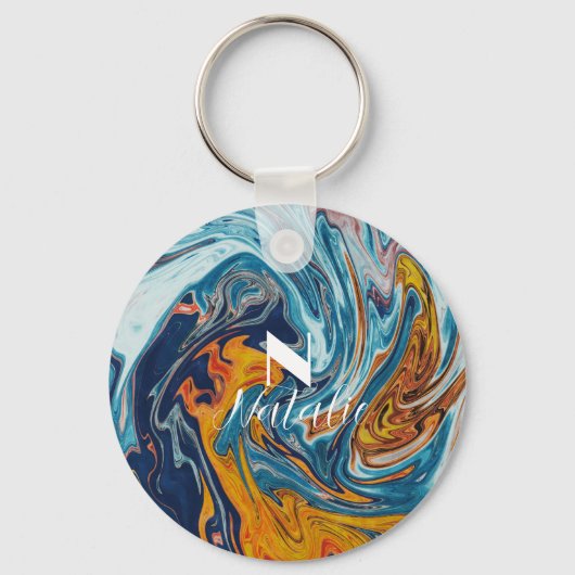 Elegant Luxury Blue Gold Monogram Sleutelhanger (Voorkant)