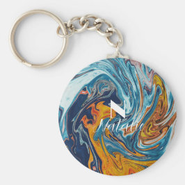 Elegant Luxury Blue Gold Monogram Sleutelhanger