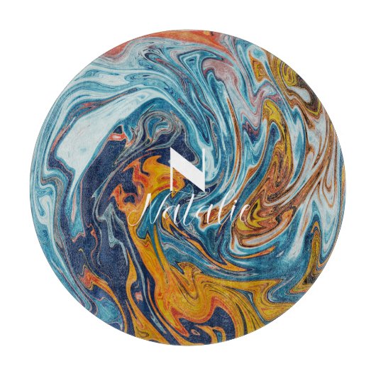 Elegant Luxury Blue Gold Monogram Snijplank (Voorkant)