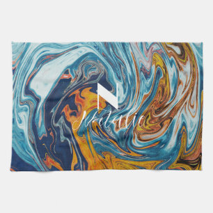 Elegant Luxury Blue Gold Monogram Theedoek