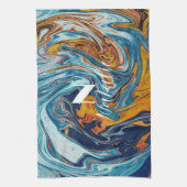 Elegant Luxury Blue Gold Monogram Theedoek (Verticaal)