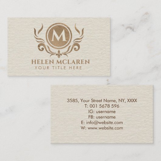 Elegant Luxury Bold Monogram met Fleur-de-lis Visitekaartje (Voorkant / Achterkant)