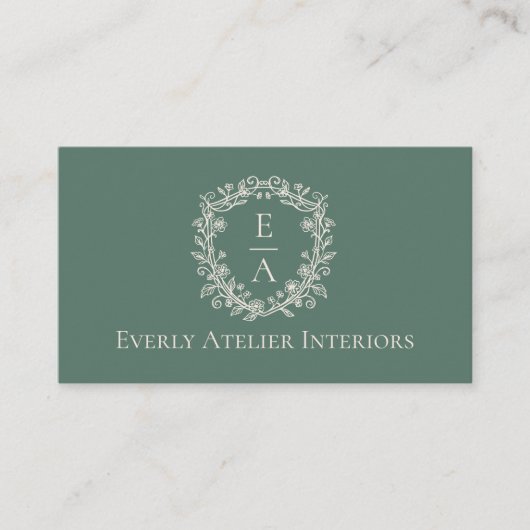 Elegant Luxury Boutique Floral Monogram Crest Logo Visitekaartje (Voorkant)